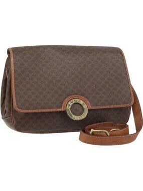 CELINE Macadam Canvas Shoulder Bag PVC Leather Brown Gold